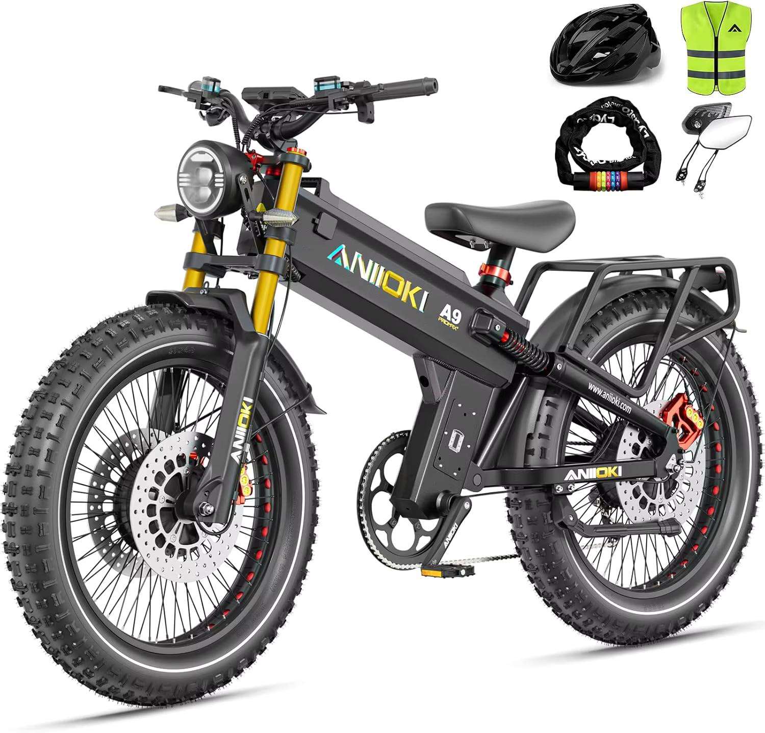 ON SALES FOR ANIIOKI 6000W A9 Pro Max Dual Motor Ebike Electric Bike 60V 70/80ah Battery 26 * 4.8" Fat Tire Dirt Bike
